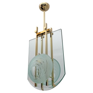 Gallotti & Radice Mid-century Modern Italian Brass and Crystal Pendant, 70s