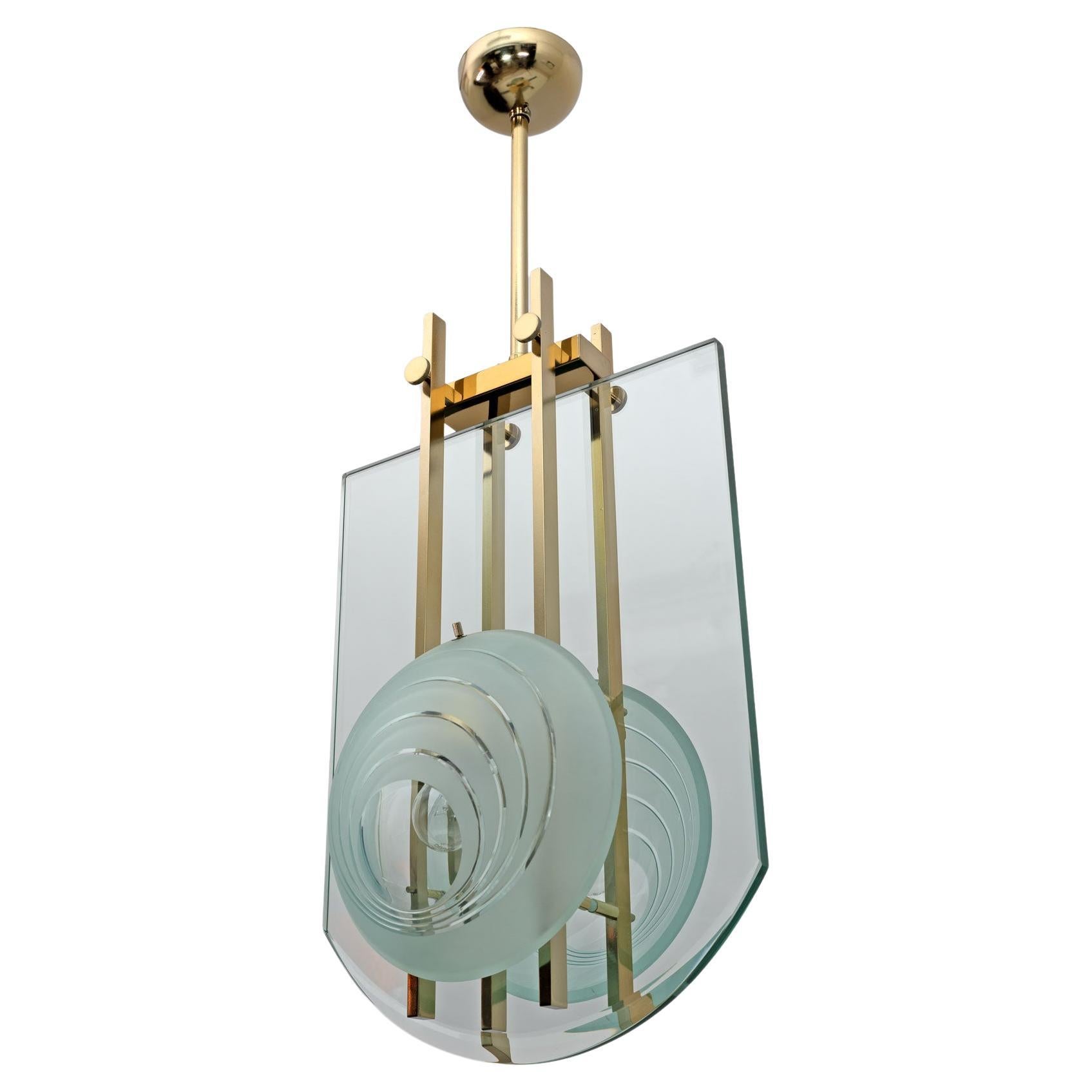 Gallotti & Radice Mid-century Modern Italian Brass and Crystal Pendant, 70s