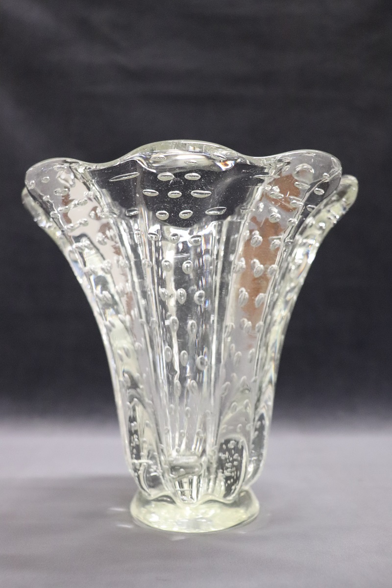 Mid-Century Murano Art Glass Transparent Vase