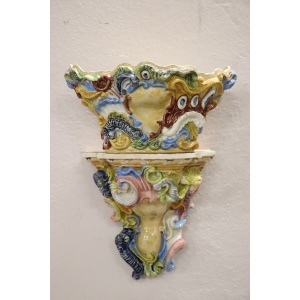Italian Majolica Wall Vases, Late 19th Century, Set of 2