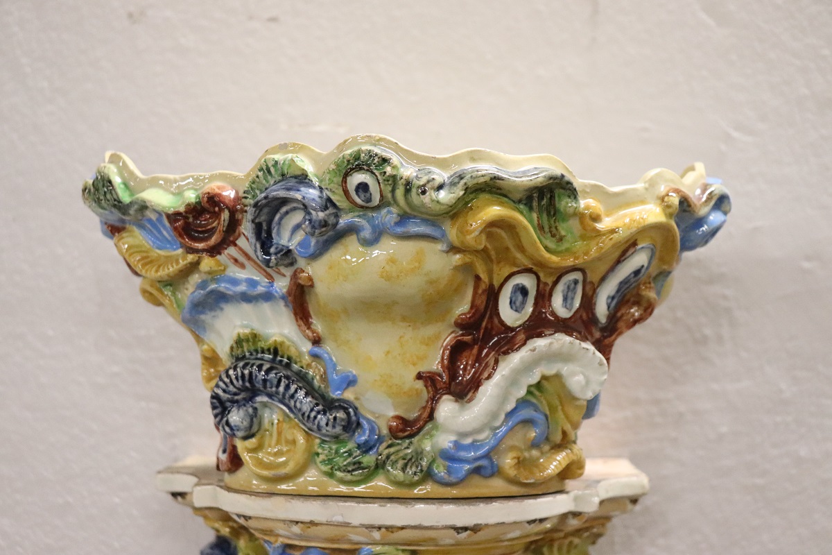 Italian Majolica Wall Vases, Late 19th Century, Set of 2