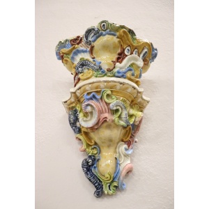 Italian Majolica Wall Vases, Late 19th Century, Set of 2