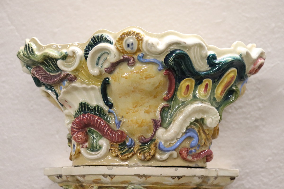 Italian Majolica Wall Vases, Late 19th Century, Set of 2
