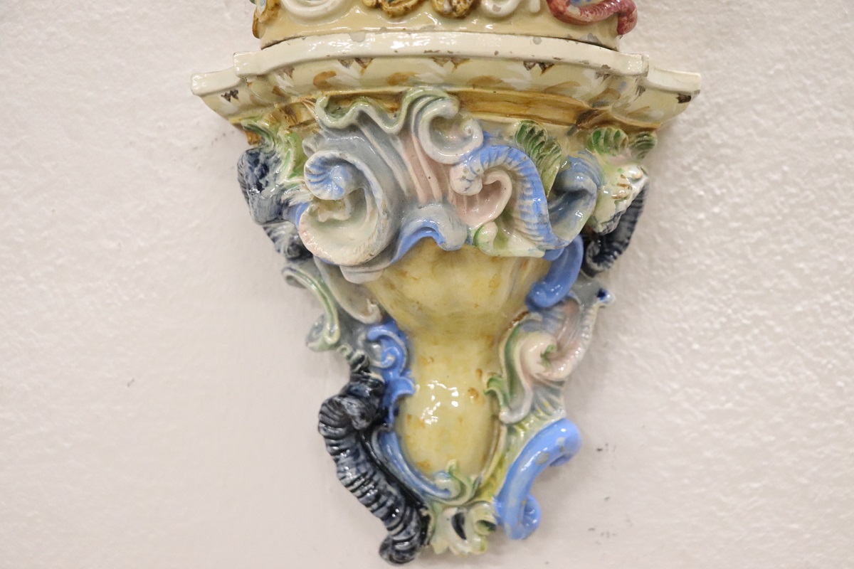 Italian Majolica Wall Vases, Late 19th Century, Set of 2