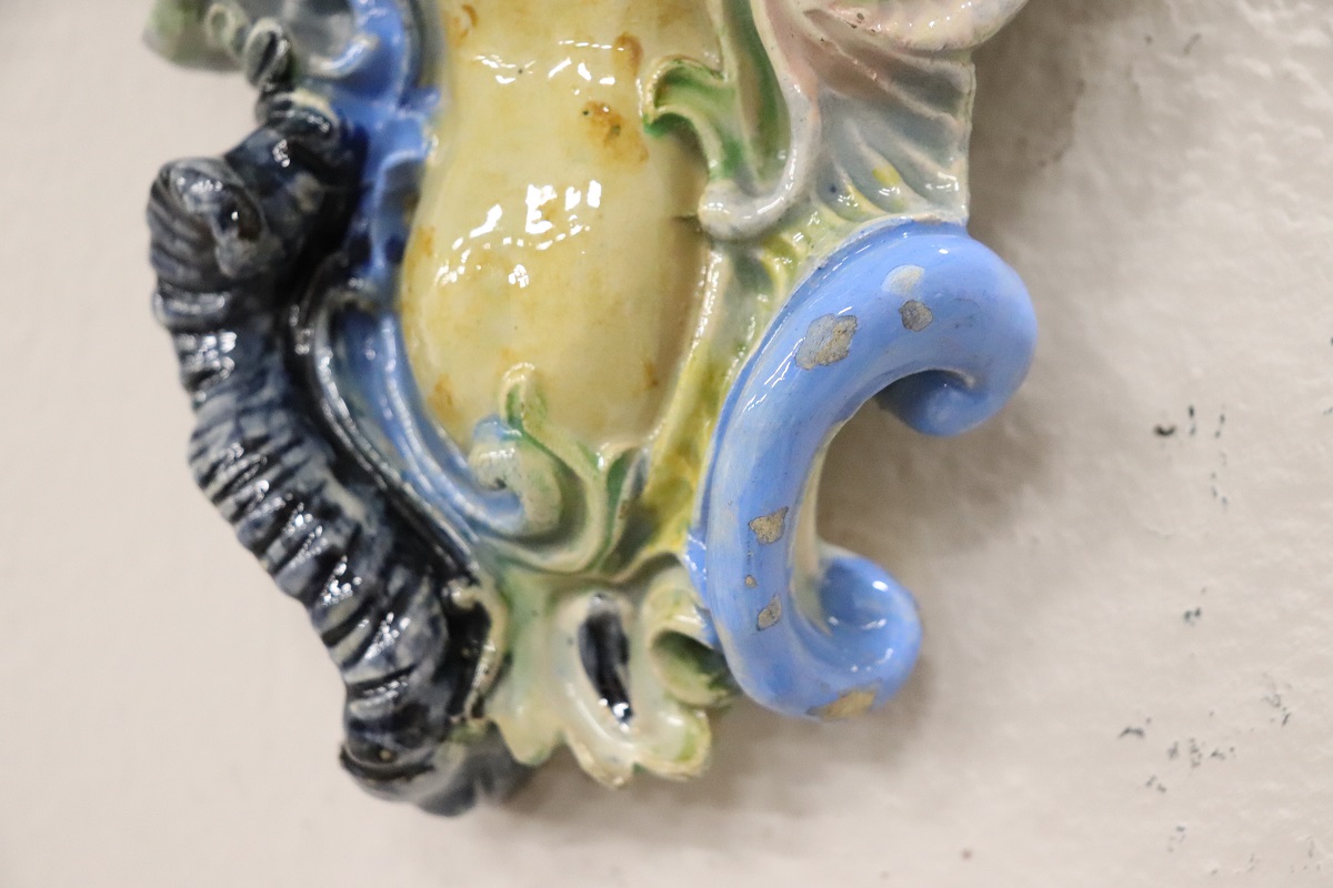 Italian Majolica Wall Vases, Late 19th Century, Set of 2