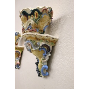 Italian Majolica Wall Vases, Late 19th Century, Set of 2