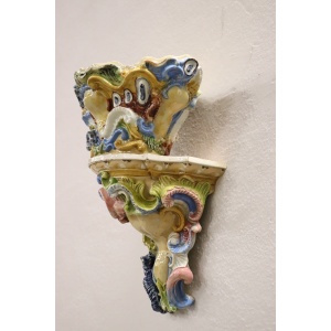 Italian Majolica Wall Vases, Late 19th Century, Set of 2