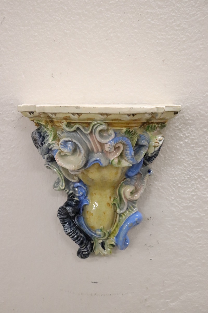 Italian Majolica Wall Vases, Late 19th Century, Set of 2