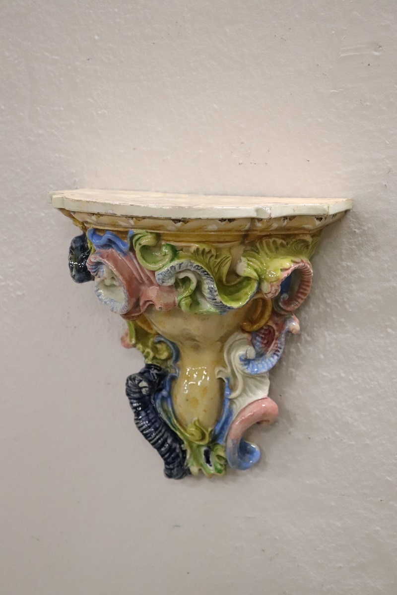 Italian Majolica Wall Vases, Late 19th Century, Set of 2