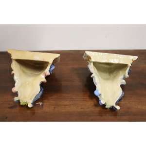 Italian Majolica Wall Vases, Late 19th Century, Set of 2