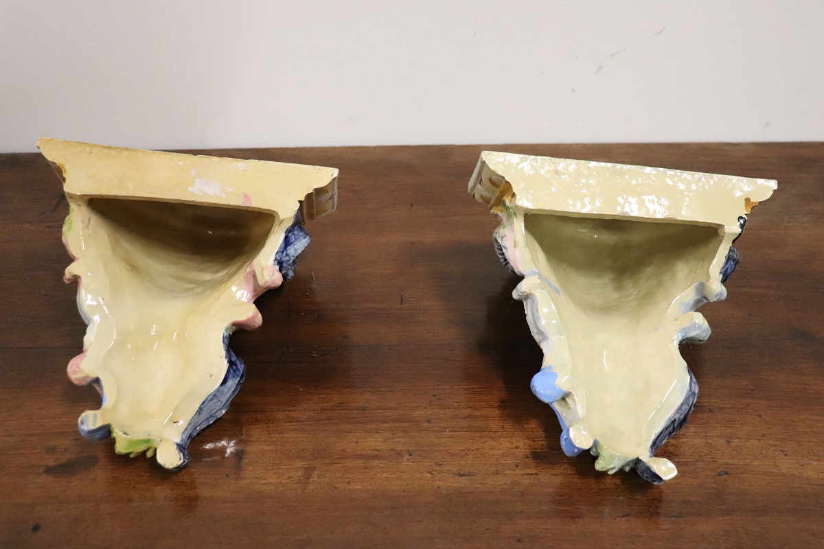 Italian Majolica Wall Vases, Late 19th Century, Set of 2