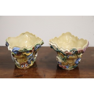 Italian Majolica Wall Vases, Late 19th Century, Set of 2