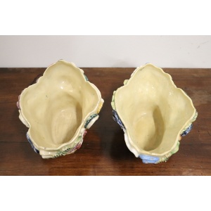 Italian Majolica Wall Vases, Late 19th Century, Set of 2