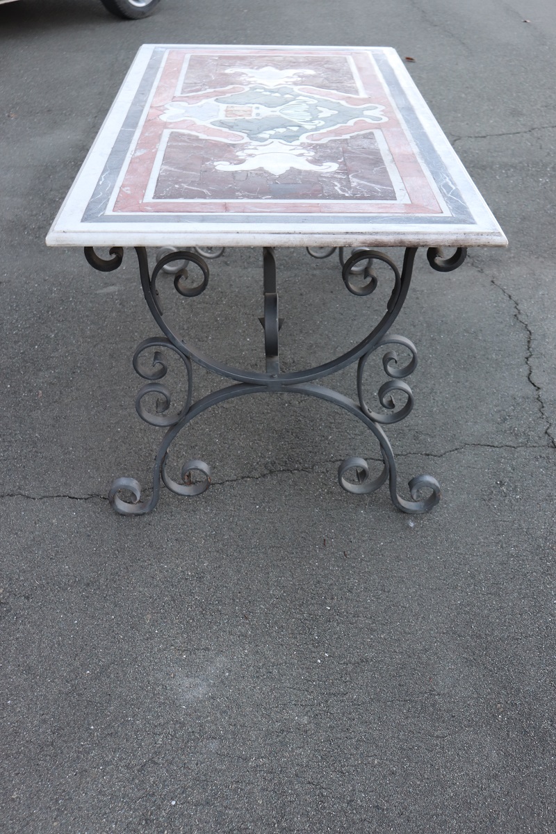 Garden Table in Iron with Marble Top