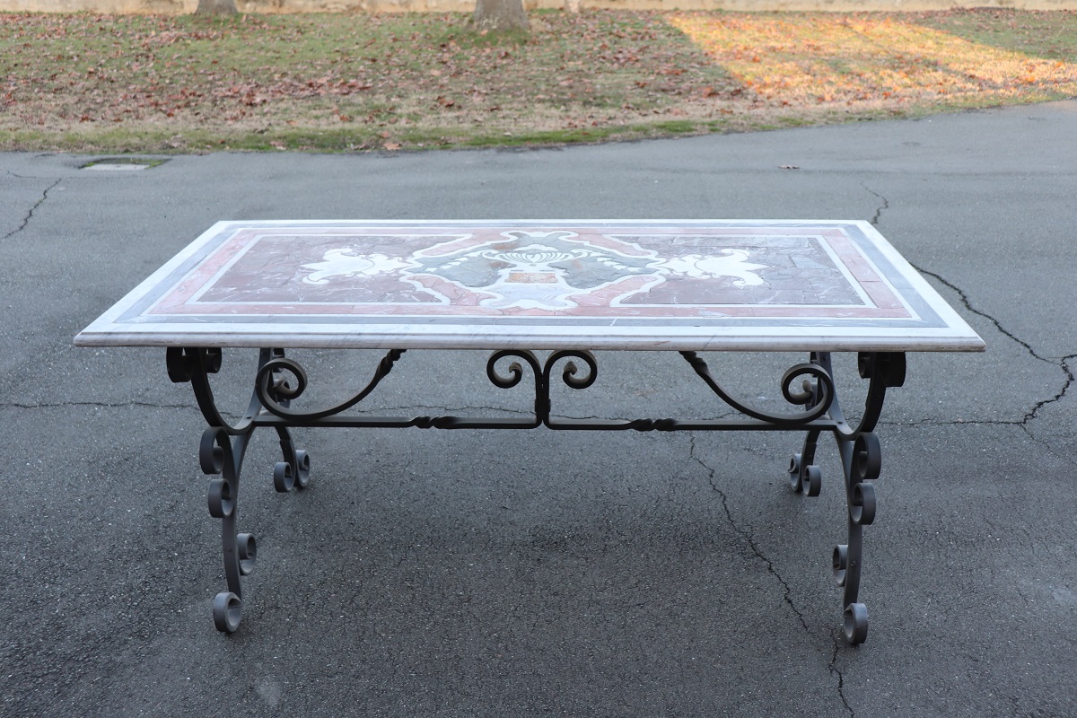 Garden Table in Iron with Marble Top