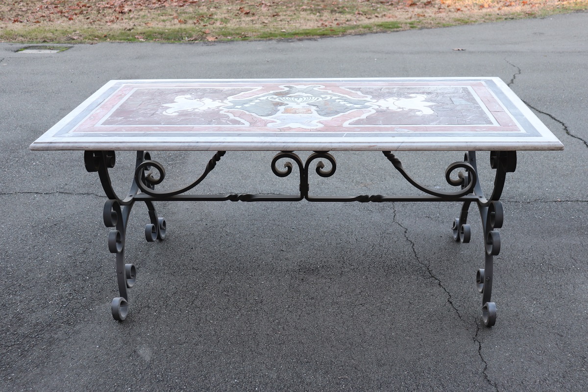 Garden Table in Iron with Marble Top