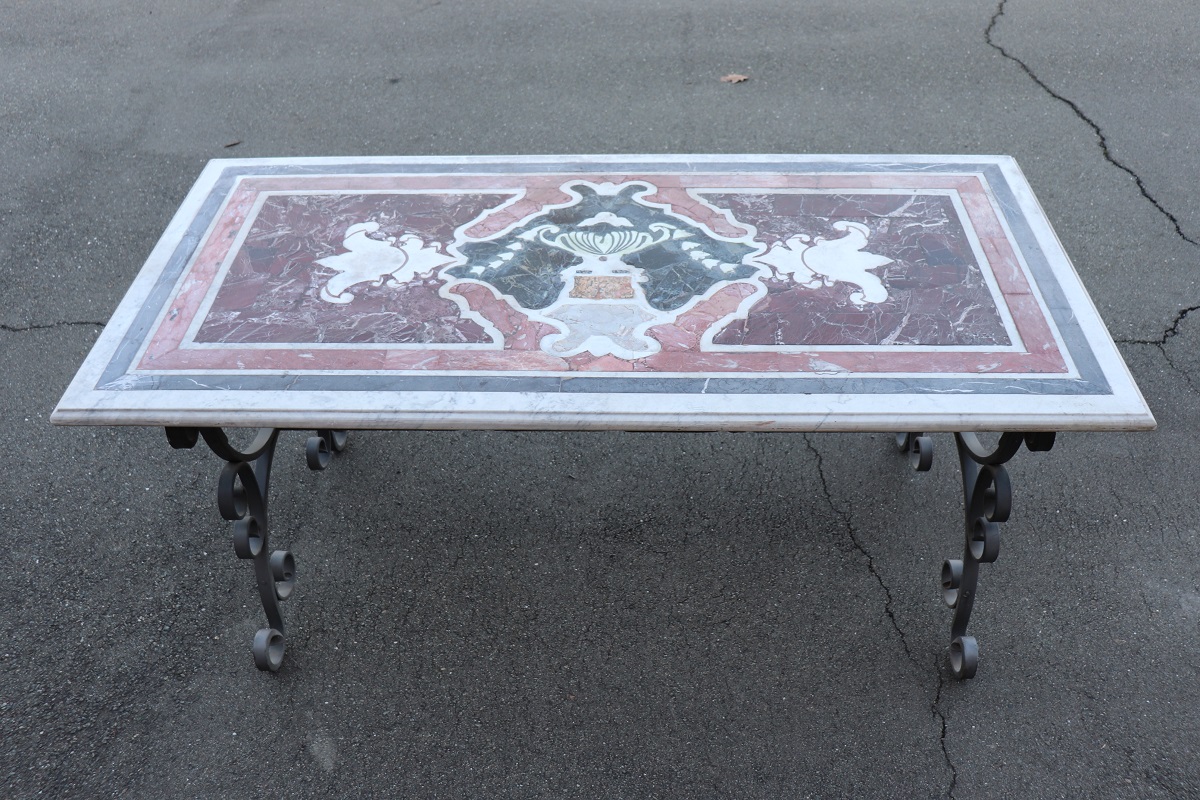 Garden Table in Iron with Marble Top