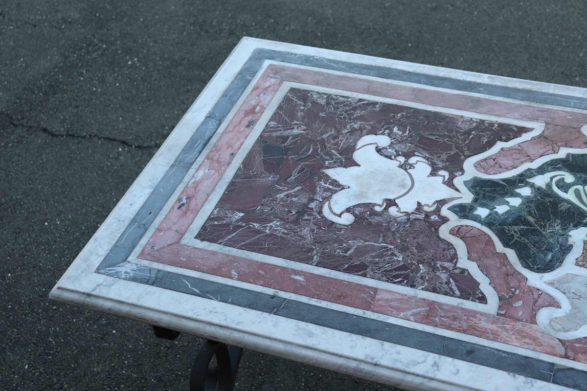 Garden Table in Iron with Marble Top