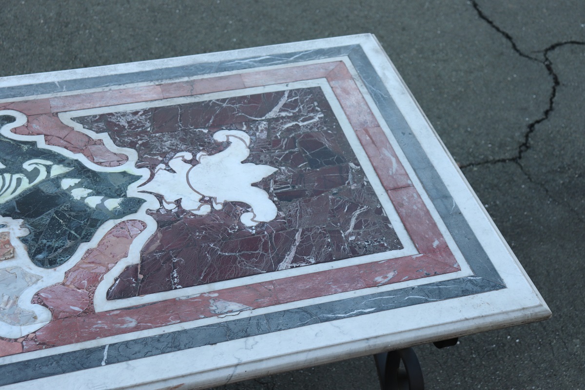 Garden Table in Iron with Marble Top