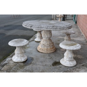 20th Century Round Garden Table and Stools
