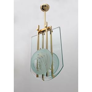 Gallotti & Radice Mid-century Modern Italian Brass and Crystal Pendant, 70s