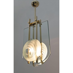 Gallotti & Radice Mid-century Modern Italian Brass and Crystal Pendant, 70s