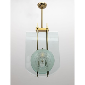Gallotti & Radice Mid-century Modern Italian Brass and Crystal Pendant, 70s