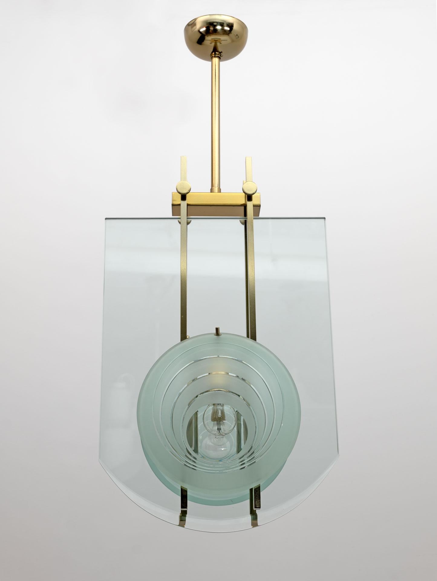 Gallotti & Radice Mid-century Modern Italian Brass and Crystal Pendant, 70s