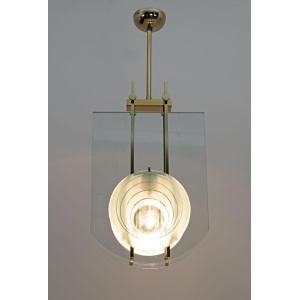 Gallotti & Radice Mid-century Modern Italian Brass and Crystal Pendant, 70s