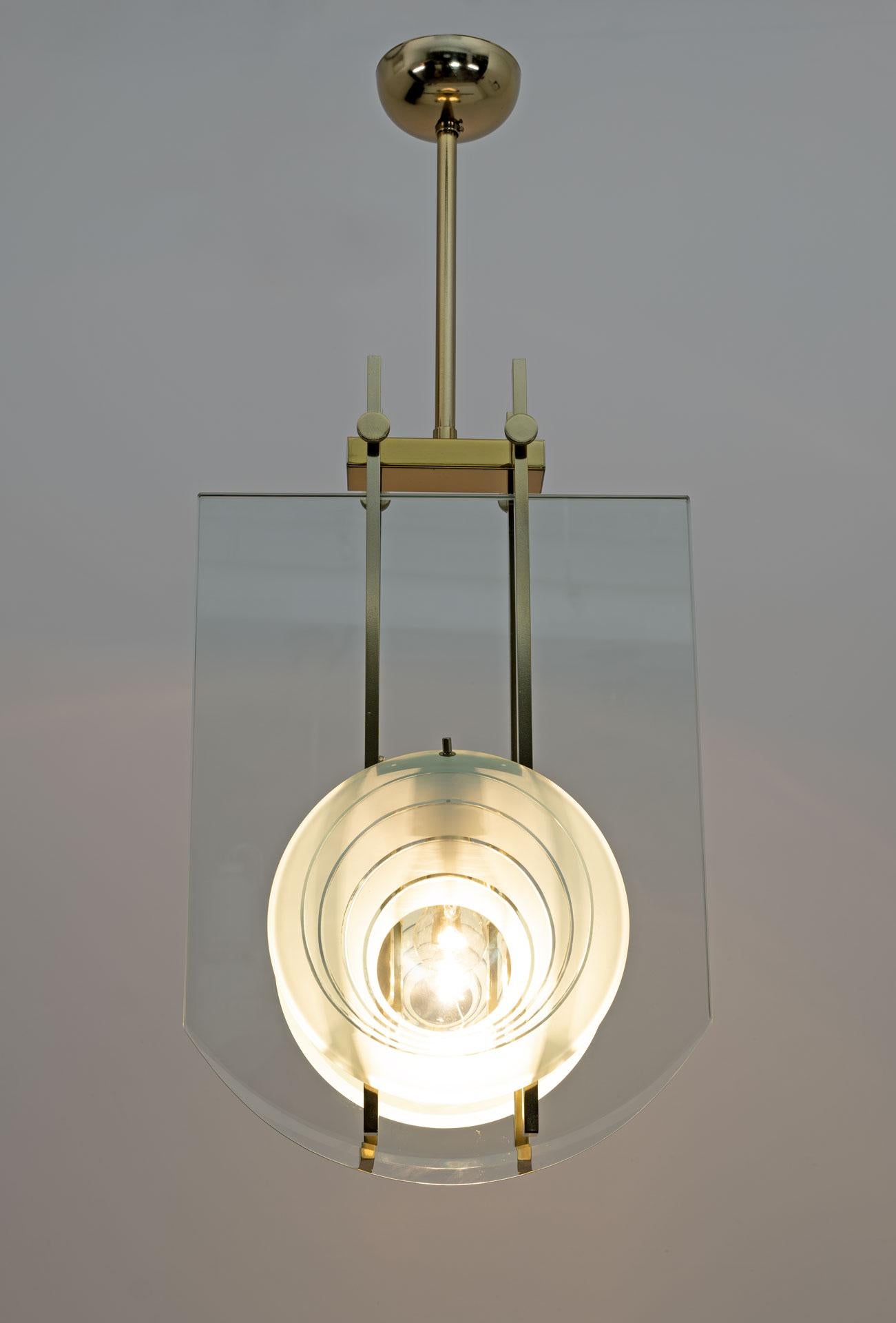 Gallotti & Radice Mid-century Modern Italian Brass and Crystal Pendant, 70s