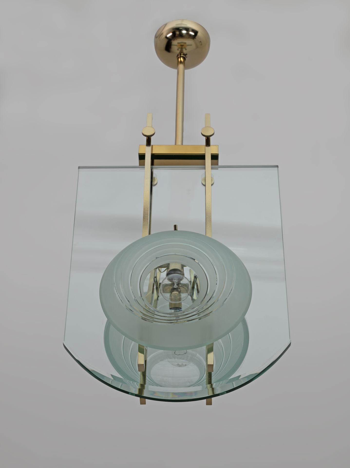 Gallotti & Radice Mid-century Modern Italian Brass and Crystal Pendant, 70s