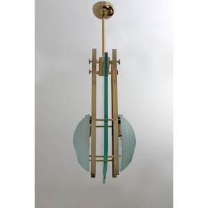 Gallotti & Radice Mid-century Modern Italian Brass and Crystal Pendant, 70s