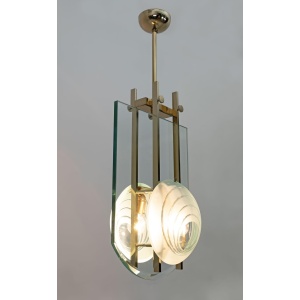 Gallotti & Radice Mid-century Modern Italian Brass and Crystal Pendant, 70s