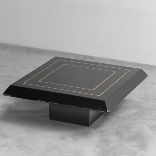 Coffee Table Lacquered Wood Golden Metal 1970s Modern Vintage