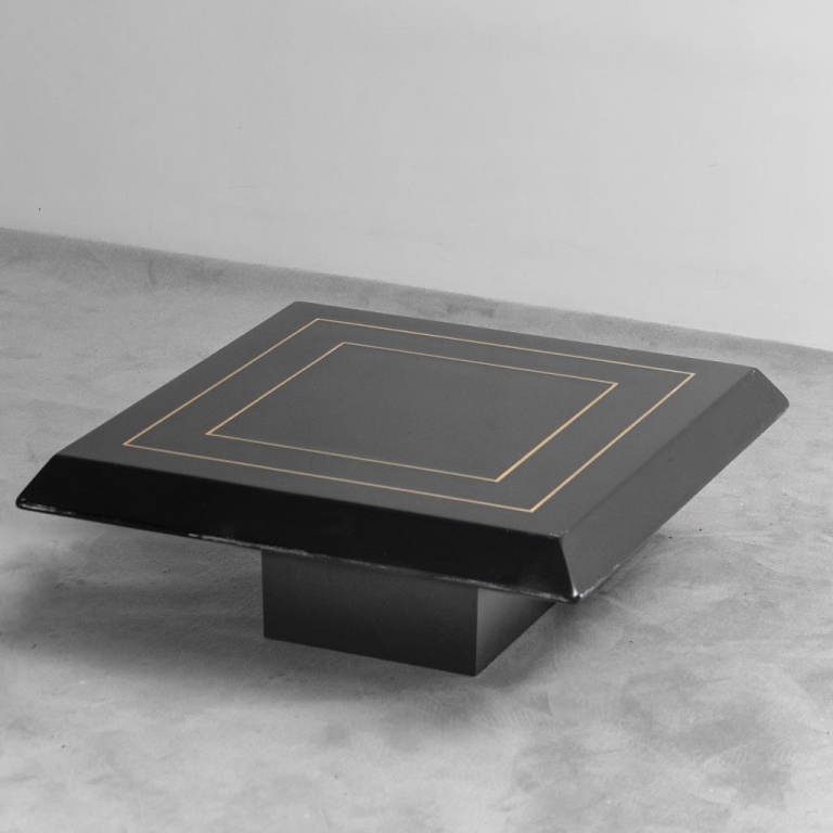 Coffee Table Lacquered Wood Golden Metal 1970s Modern Vintage