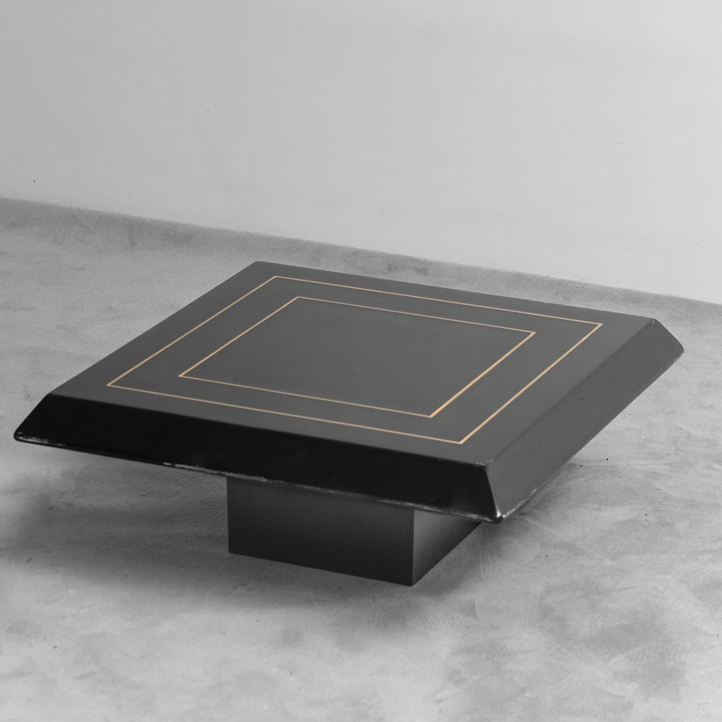 Coffee Table Lacquered Wood Golden Metal 1970s Modern Vintage