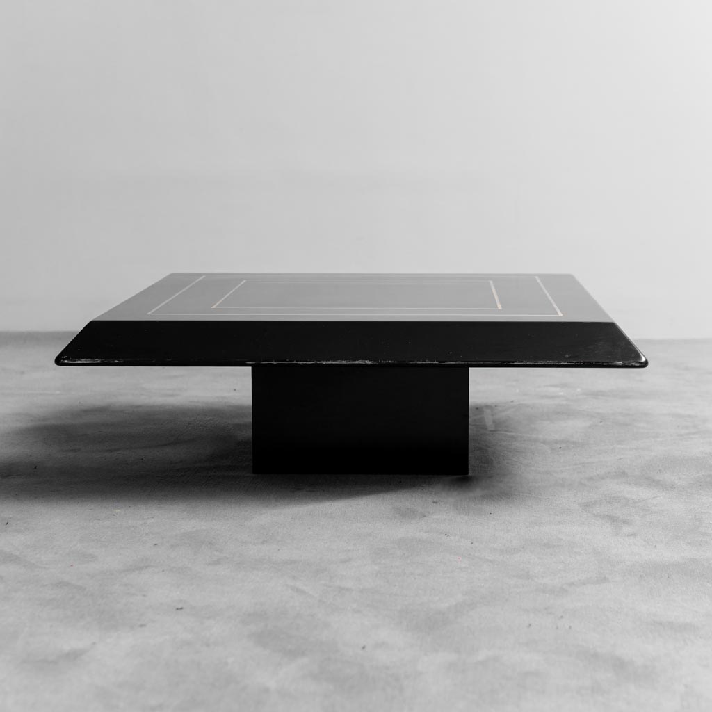Coffee Table Lacquered Wood Golden Metal 1970s Modern Vintage
