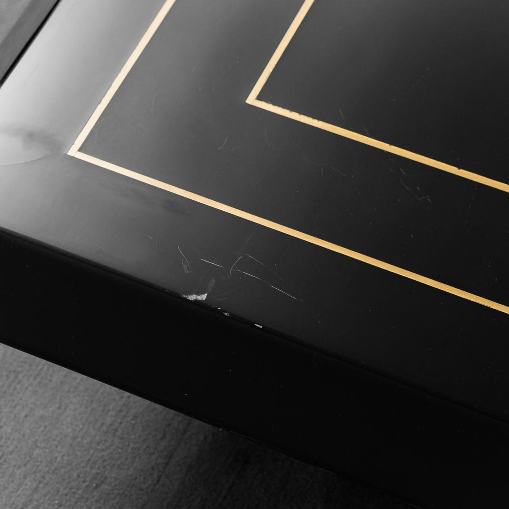 Coffee Table Lacquered Wood Golden Metal 1970s Modern Vintage
