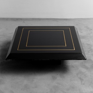 Coffee Table Lacquered Wood Golden Metal 1970s Modern Vintage