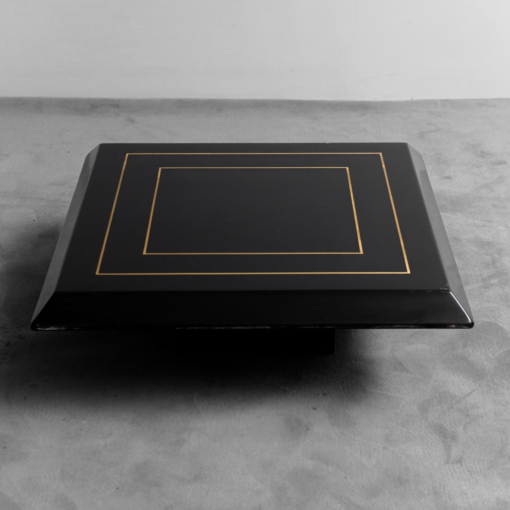 Coffee Table Lacquered Wood Golden Metal 1970s Modern Vintage