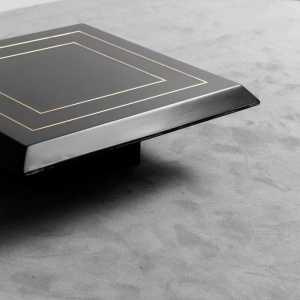 Coffee Table Lacquered Wood Golden Metal 1970s Modern Vintage