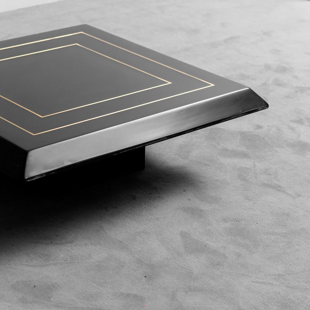 Coffee Table Lacquered Wood Golden Metal 1970s Modern Vintage