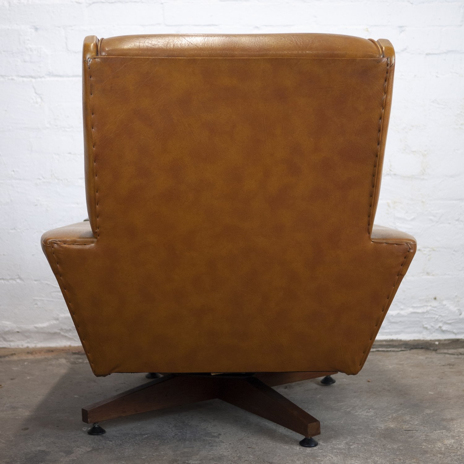 Vintage Brown Leather & Mustard Textured Fabric Armchair, 1970s