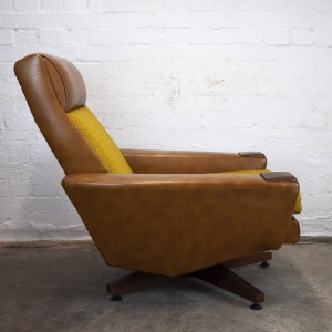 Vintage Brown Leather & Mustard Textured Fabric Armchair, 1970s