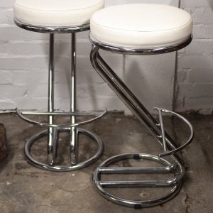 Mid Century White Vinyl & Chrome Bar Stools, Set of 2, 1960s