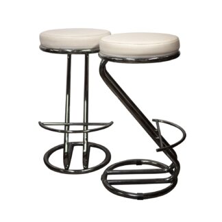 Mid Century White Vinyl & Chrome Bar Stools, Set of 2, 1960s