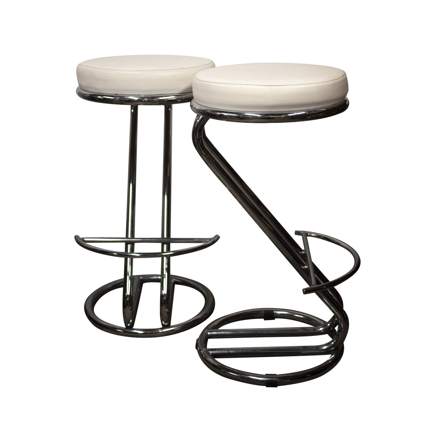 Mid Century White Vinyl & Chrome Bar Stools, Set of 2, 1960s