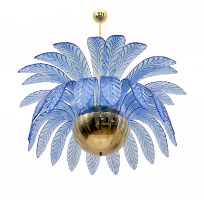 Mid-Century Modern Palm Leaves Big Chandelier Murano Glass and Brass, 1970s - Image 10
