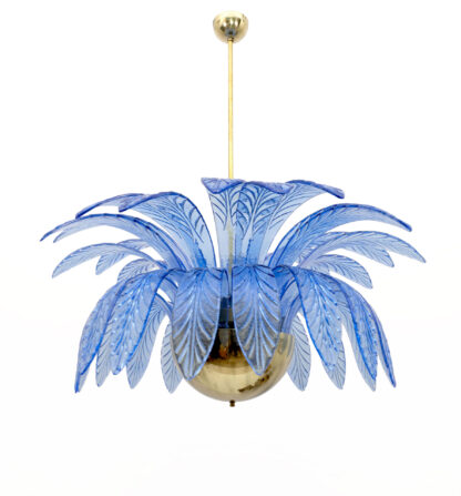 Mid-Century Modern Palm Leaves Big Chandelier Murano Glass and Brass, 1970s - Image 9