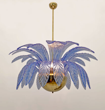 Mid-Century Modern Palm Leaves Big Chandelier Murano Glass and Brass, 1970s - Image 6